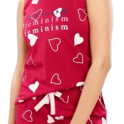 zeyo Women's Cotton Heart Printed Stylish Relaxed Night Suit Set Of Top & Shorts 5604 image 1