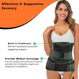 kareex 2-in-1 Black Postpartum Maternity Belt for Women Waist Trimmer Shapewear to Reduce Tummy Fat After Delivery for C-Section(30 Inch to 46 Inches of Waist) image 2