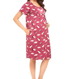 av2 Women Cotton Printed Maternity Nursing & Feeding Relaxed Fit Nighty- 3151 image 2