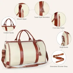 acormek Leather Garment for Garment Bags for Travel Convertible Hanging Suitcase Suit Garment Bag Convertible Carry on Large Duffle Bags with Suit Compartment for Men and Women|Shoe Pouch(Beige) image 5