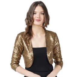 aol Women Cropped Length Sequinned/Embroidered Front Open Shrug/Bolero with Lining image 1