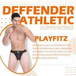 playfitz Deffender Athletic Supporters with Cup Pocket for Men Sports, Male Underwear for Workout in Gym Stretchable Cotton, Moisture Wicking Supporter for Cricket, Running, Quick Dry image 1