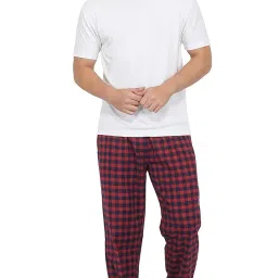 fflirtygo Combo Of Mens Pyjama Night Wear, Cotton, Red Navy and Blue Yellow Check Night Pants For Men's Leisure Wear image 1