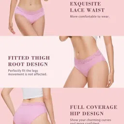 nicsy Women's Panties Full Coverage Soft Touch Cotton Elastane Stretch Lace Underwear Styled Hipster with StayFresh Panty for Women Combo Pack image 2