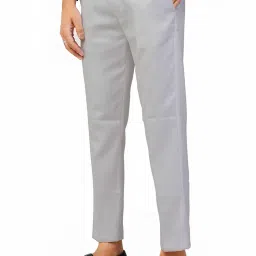 fit & flair Men's Formal Ankle Fit Trousers | Mid Rise Slim Fit Flat Front Pants | Non-Stretchable Poly Cotton Formal Wear for Office & Business image 3