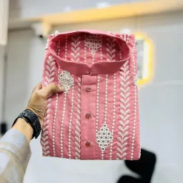 lazzly Men's Cotton Kurta, Ethnic Embroidered Kurta for Perfect Ethnic Look, Stand Collar Long Sleeve Kurta, Casual Embroidered for Men image 3