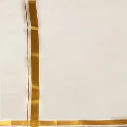 ramraj cotton RAMRAJ COTTTON solid full sleeve shirt and 3/4 inch gold jari border dhoti for men with Towel image 3