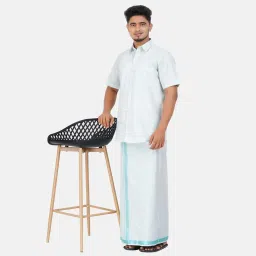 yanai SRS PRIDE Mangalya White Cotton Formal Shirt with Traditional Dhoti Tissue Set for Men, image 3