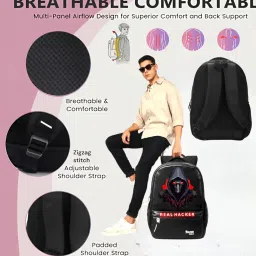 dbm 37 Liter Real Hacker Printed School Backpack for Boys | Stylish Laptop & Travel Bag with Hoodie Mask Graphic | Casual College Bag with Bottle Holder & Side Secret Pocket (Black) image 4