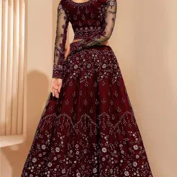 zaalima fashion with z logo Women's Embroidered Semi-Stitched Net Lehenga Choli image 1