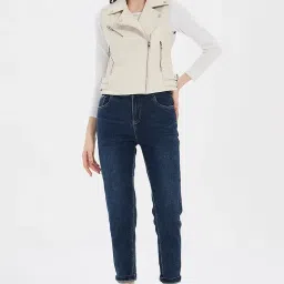 honmin Women’s PU Leather Quilted Vest Double Strap Lapel Zip-Up Motorcycle-Inspired Jacket image 4