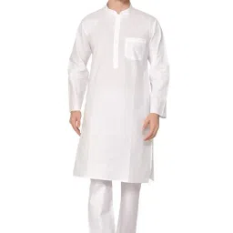 excent Men's Pure Cotton Solid Regular Fit Ethnic Wear White Kurta Pajama Set with Front Pocket image 3