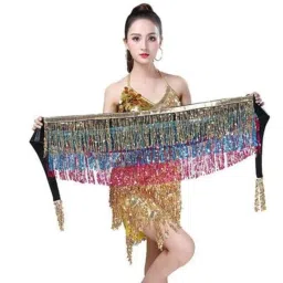 Vritraz Women's Chiffon Belly Dance Hip Scarf Waistband Belt Skirt with Ringy Golden Coins (Pack of 4) image 5
