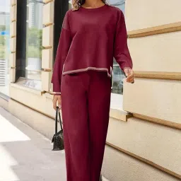 all yours Women's Contrast Piping Top with Trousers Co-Ords Sets image 4
