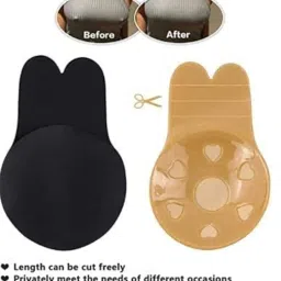 ncry Combo 1 Pair Women's Skin Reusable Thin Silicone Push Up Nipple Cover/Pad,Invisible Adhesive Bra Strapless Backless Bra (Black) image 5