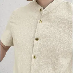 fabripple Men's Solid Textured Half Sleeve Shirt with Stylish Buttons | Band Collar Casual Shirt for Summer Wear image 2