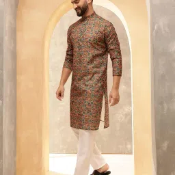 sojanya (Since 1958 Men's Cotton Kurta with Designer Embroidery Allover image 2