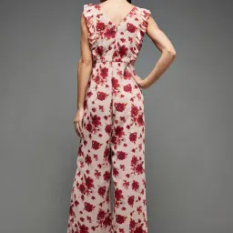 miss chase Women's Round Neck Sleeveless Floral Wide Leg Jumpsuit with Pockets image 3