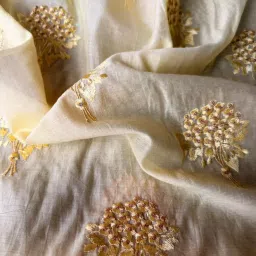 Navas Fashion Premium Cotton Silk Embroidery Fabric | Soft Lightweight Fabric with Intricate Thread & Zari Work | Sarees, Lehengas, Dupattas, Gowns & Home Decor Material image 2