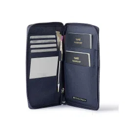 dailyobjects Nylon Travel Passport Holder Credit Card Wallet Case for Men & Women| Nylon| Travel Organizer with Internal Pockets and YKK Zipper| Dedicated Slots with Exterior Rear Stash Pocket| Blue image 1