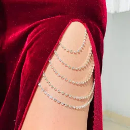 vama FASHIONS Silver Rhinestone Thigh Chain Boho Layered Crystal Beach Tassel Leg Chains Nightclub Body Jewellery For Women Girls image 4