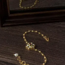 vivinia by vidhi mehra Gold Plated Red Colored Kundan, Polki Unisex Rakhi Bracelet image 3