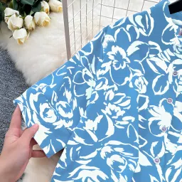 gufrina Women's Rayon Co-Ord Set with Button-Up Top & Wide Leg Pant 3/4th Sleeves Collar Neck Printed Pattern Regular Fit and Standard Length image 5