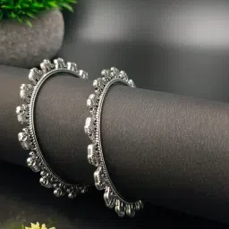 funkeln-spark your life Beautiful Oxidise Elephant Kada Adjustabl (Pack Of 2) (Size 2.6 inch) image 1