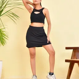 ssoshhub Premium Skorts Top High Waist Stretchable Gym Shorts Skorts and Net Padded Bra Gym wear/Active WearZumba/Dance Womens Workout Skorts Pants and Bra Stretchable Workout set(Removable Pads) image 4