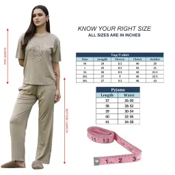 trylo Riza Tencel Lycra Fabric Round Neck Short Sleeves Relaxed Fit Plain T-Shirt and Pyjama Night Suit Set/VNS-1140 image 5
