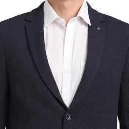 turtle Men Knitted Self Design Navy Blue Blazer||Men's Blazer image 4