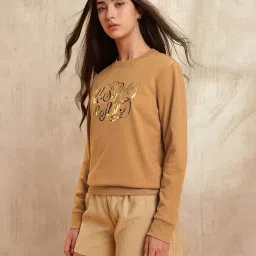 u.s. polo assn. Women Brand Printed Regular Fit Sweatshirt (UWAW25SWS225_Light Brown_XS) image 4