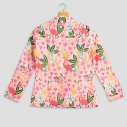 fab curate with tagline curate your own fabric Fabcurate Stunning Vintage Peach & Pink Floral Jacket for Women | Notched Neck with Full Sleeves Jacket for Ladies | Fashionable Casual Wear image 2