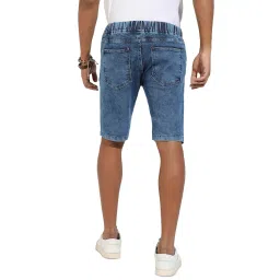 campus sutra Men's Side-Striped Denim Shorts for Casual Wear | Dark-Wash | Regular Fit | Button Closure | Denim Shorts Crafted with Comfort Fit for Everyday Wear image 5