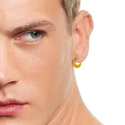 bigwheels (1 Pair) Golden JAE0075-01 Trending Round Shaped Clip On Metal Punk Barbell Press Screw Pierced Nattiyan Earring Linning Cutting Design Hip Hop Stud Chand Bali/Hoop For Men's & Boy's image 3