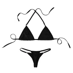 jaanshi Summer Sexy G-String Bikini Thong Lingerie Set Bikini Swimsuit 2 Piece Halter Strap Neck Tie Triangle Bathing Suit Bikini Set (red) image 1