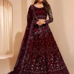 zaalima fashion with z logo Women's Embroidered Semi-Stitched Net Lehenga Choli image 2