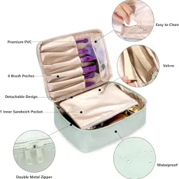 WEMOL Polyester Travel Fashion Cosmetic Organizer Bag with Detachable Pouch, Super Soft Makeup Organiser Bag for Brushes, Toiletries, Cosmetics Items for Women (Green) image 5