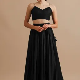 yasri fashion Premium Crepe Long Skirt, High-Waist Flared Design, Black image 4