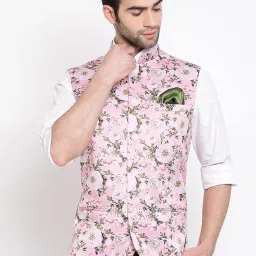 vastramay Mens Silk Blend Nehru Jacket - Timeless Style & Versatility | Digital Floral Printed Ethnic Sleeveless Coat for Formal & Casual Wear image 1