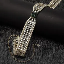 karatcart Gold Plated Green Carved Stone Studded Kundan Kamarbandh for Women image 2