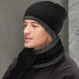 wildstich Cap & Gloves for Men & Women | Soft Knitted Woollen Lightweight Warm Beanie Cap & Gloves | Set of Beanie Cap, Neck Warmer & Winter Gloves for Men & Women | image 5