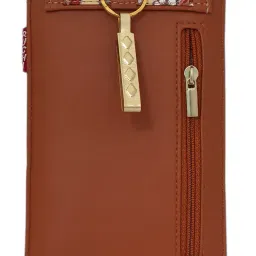 tickles Fancy Artificial Leather Case Cover Mobile Pouch with Waist Clip for Women Girls Saree (Color: Brown Size: 6 Inches and Below) image 1