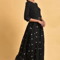 w for woman Women's Rayon Blend Black Polka Dot Jumpsuit with Belt Standard Length image 3