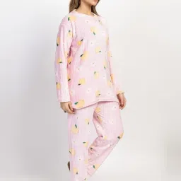 us reload Women’s Woolen Print Pajama Set | Long Sleeve Top with Matching Pants | Soft Winter Loungewear for Home, Sleep & Casual Wear | Cozy Two-Piece Set | Pink Color image 2