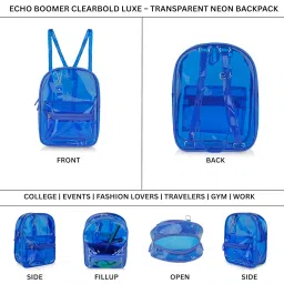 echo boomers Stylish Transparent Jelly Backpack | Trendy Neon Orange Clear Bag | 50 GSM Waterproof PVC School, College & Travel Backpack with Front Zipper Pocket image 4