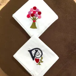 khutaila Women Handkerchief With Beautiful And Stylish Alphabet 'V' Embroidery (SET OF 2), White Color And Cotton Handkerchief | Unique Design | Embroidery Cotton Cloth image 3