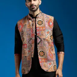 vastramay Men's Nehru Jacket | Allover Printed Embroidered Sequiend Nehru Jacket For Men. image 4