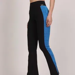 mairoz Women's Athletic Yoga Pants, Black with Blue Side Panels, High-Waisted image 1