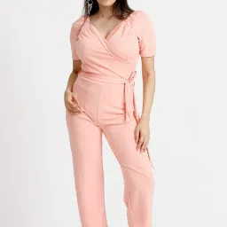 trailblazer Women's Elegant Solid Color Jumpsuit & Romper Combo | Stylish Wrap Design | Puff Sleeve with Belt | Party & Casual Wear image 3
